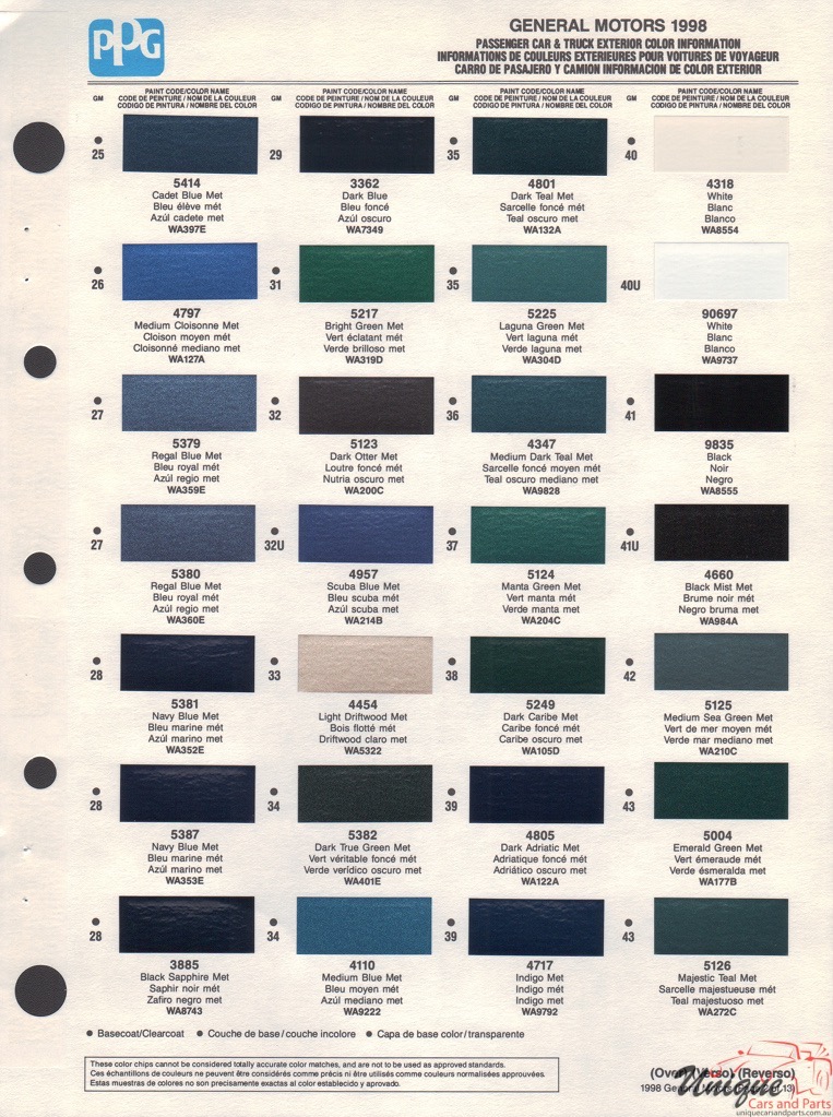 1998 General Motors Paint Charts PPG 2